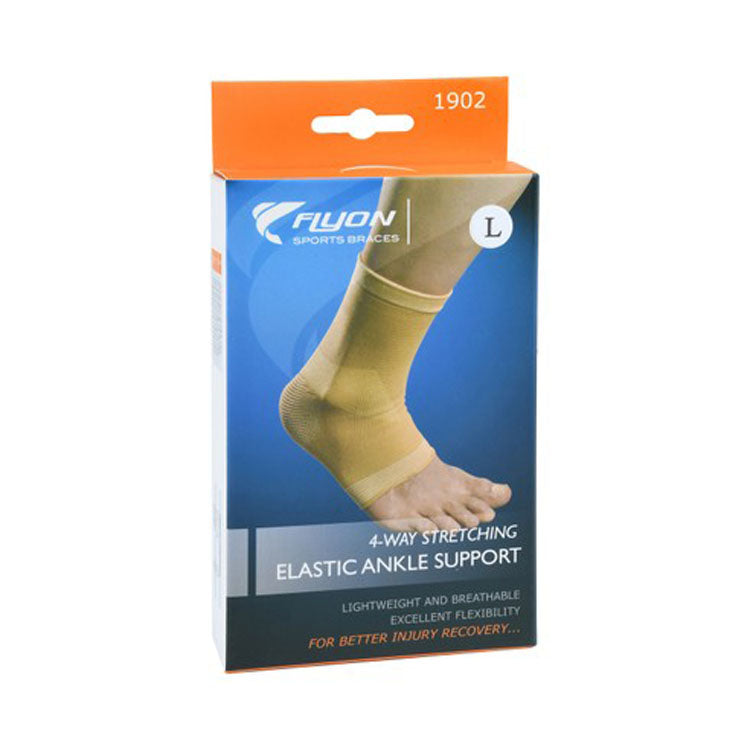 Flyon Large Beige 4 Way Stretching Elastic Ankle Support (26.7-31.1cm)