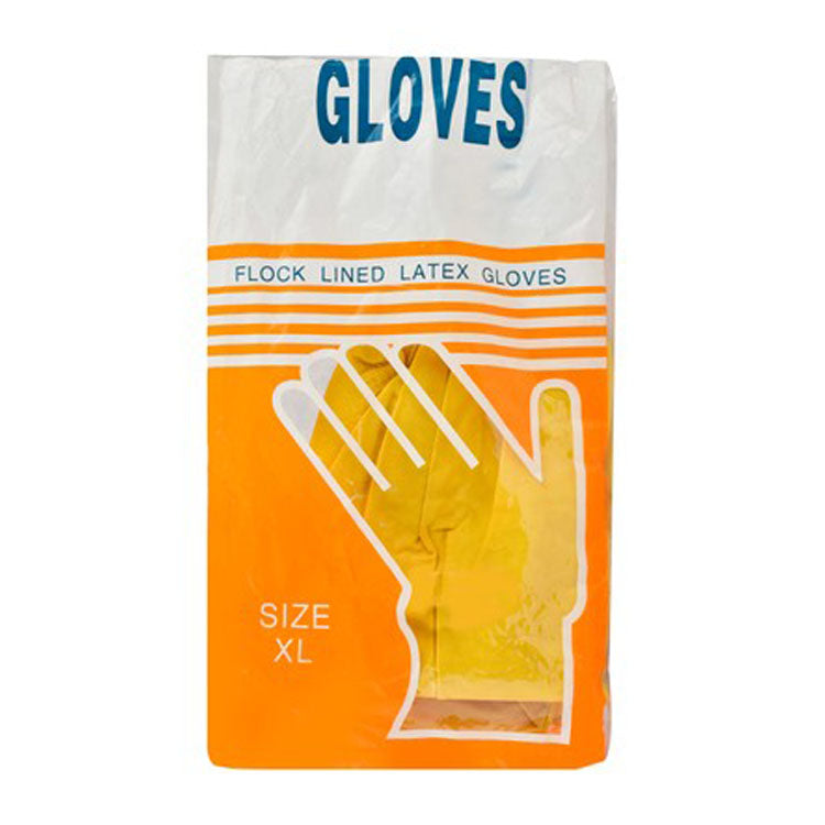 قفازات لاتكس صفراء مبطنة بفرو ناعم، مقاس XL
