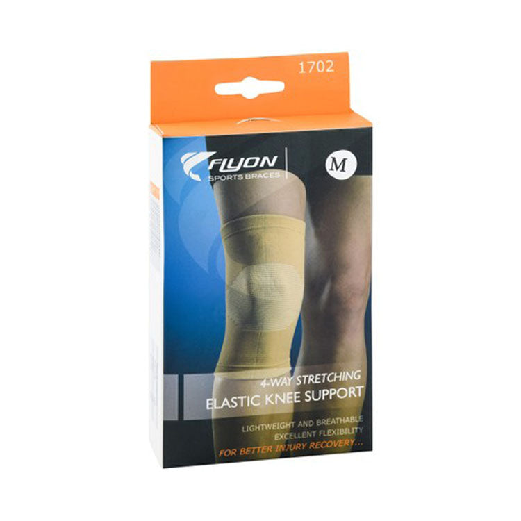 دعامة الركبة المرنة القابلة للتمدد في أربعة اتجاهات من Flyon 1702، لون بيج متوسط ​​(38.4-40.6 سم)
