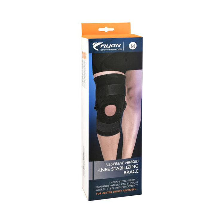 Flyon Medium Black Neoprene Hinged Knee Stabilizing Brace (38.4-40.6cm)