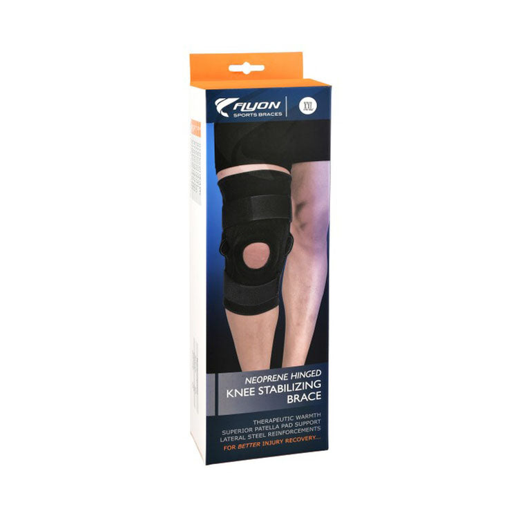 دعامة تثبيت الركبة المفصلية من النيوبرين الأسود من فلايون، مقاس 2XL (51.1-55.3 سم)