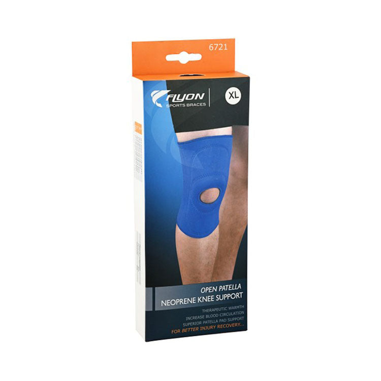 دعامة الركبة Flyon XL الزرقاء المفتوحة للرضفة المصنوعة من النيوبرين (46.0 × 50.2 سم)