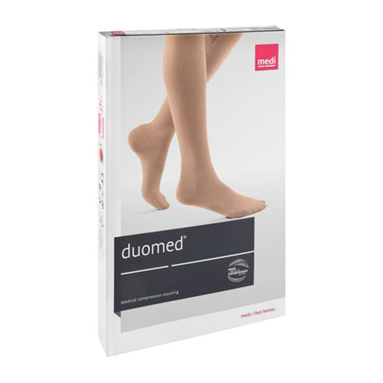 جوارب ضغط مفتوحة الأصابع من ميدي دوميد، لون بيج متوسط، تصل إلى أعلى الفخذ