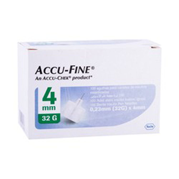 إبر قلم الأنسولين المعقمة Accu-Chek Fine 32G (0.23x4 مم) - خالية من اللاتكس