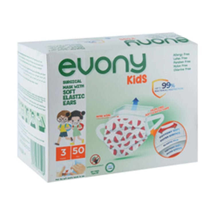 Evony Disposable Face Masks for Kids 3ply - parabens free, latex free, nylon free