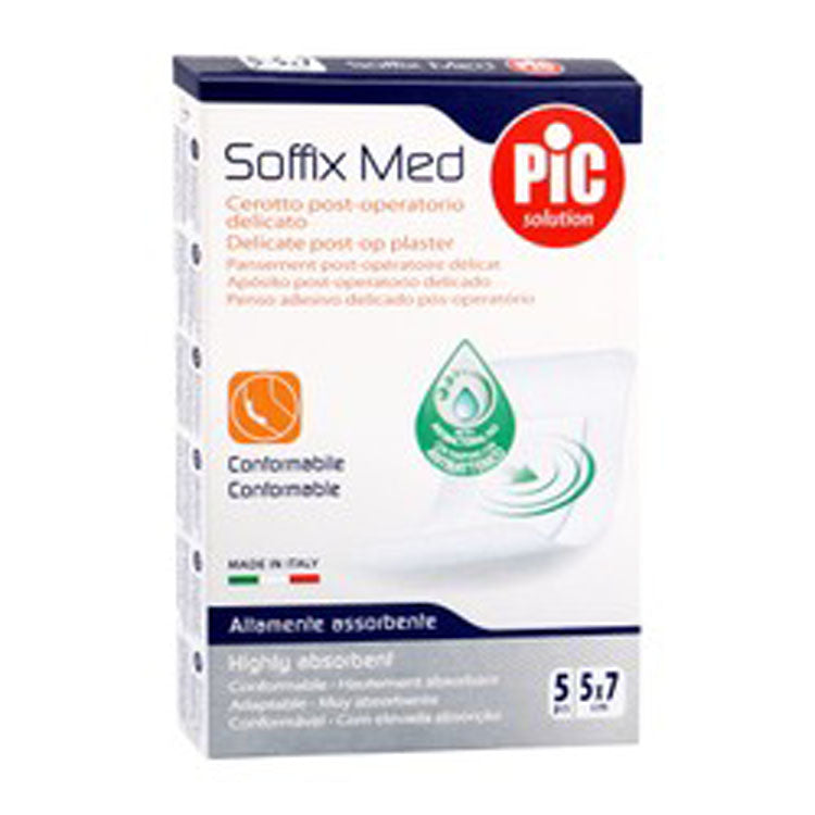 لصقات طبية حساسة لما بعد العمليات الجراحية من نوع Pic Solution Soffix Med مع محلول مضاد للبكتيريا (5x7 سم)