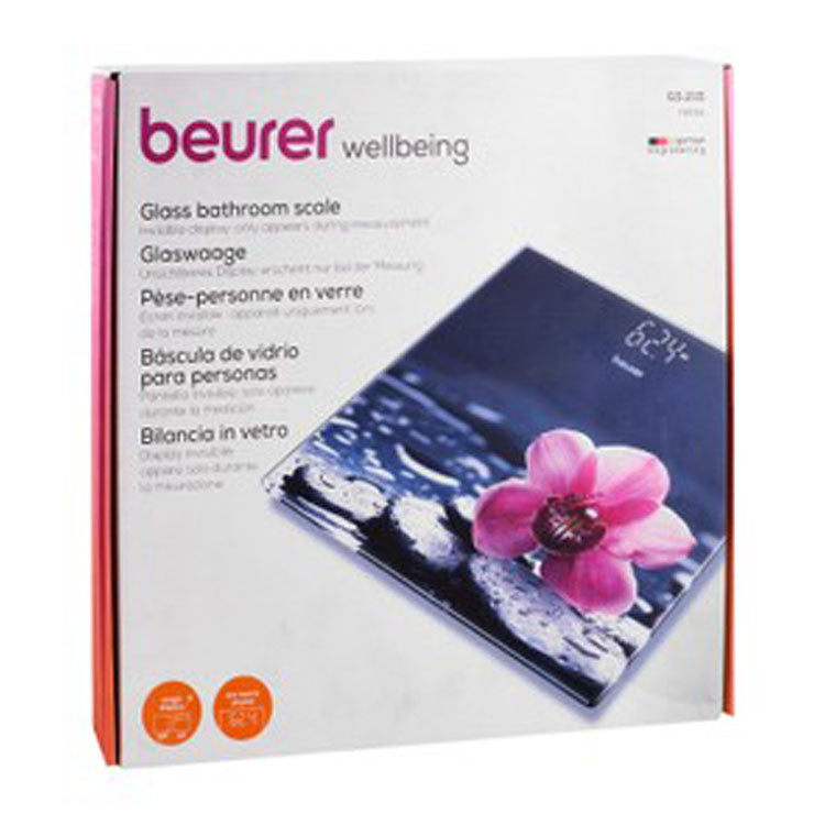 Beurer GS 215 Wellbeing Relax Glass Bathroom Scale - Blue & Pink