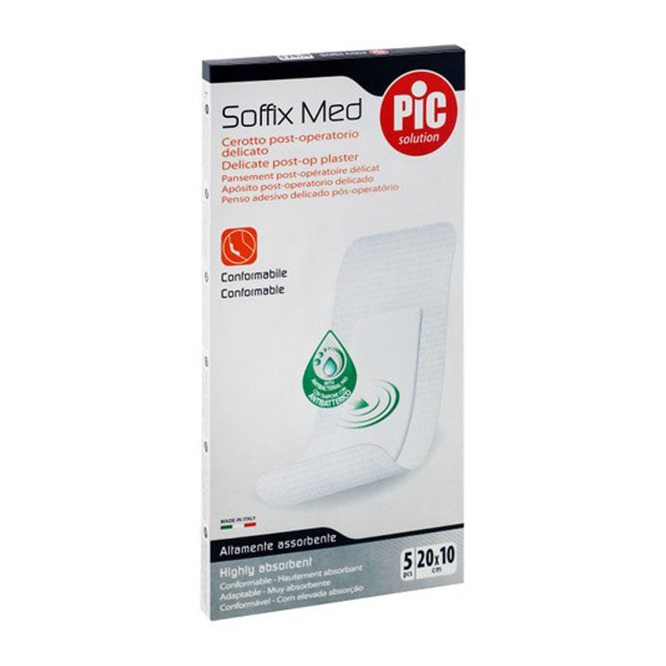لصقات طبية مرنة ولطيفة لما بعد العمليات الجراحية من نوع Pic Solution Soffix Med مع ضمادات مضادة للبكتيريا (20 × 10 سم)