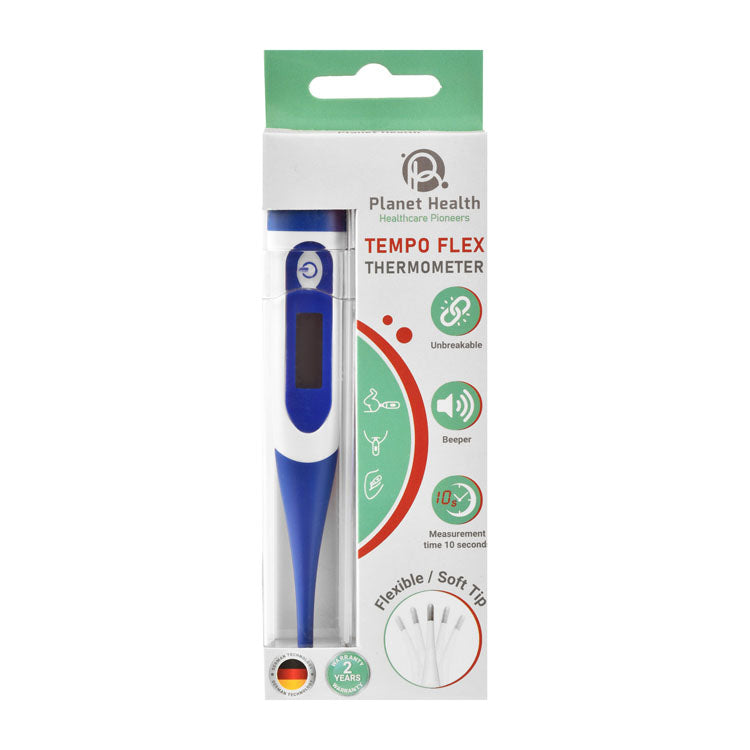 ميزان حرارة تيمبو فليكس المقاوم للماء من بلانيت هيلث - أزرق وأبيض