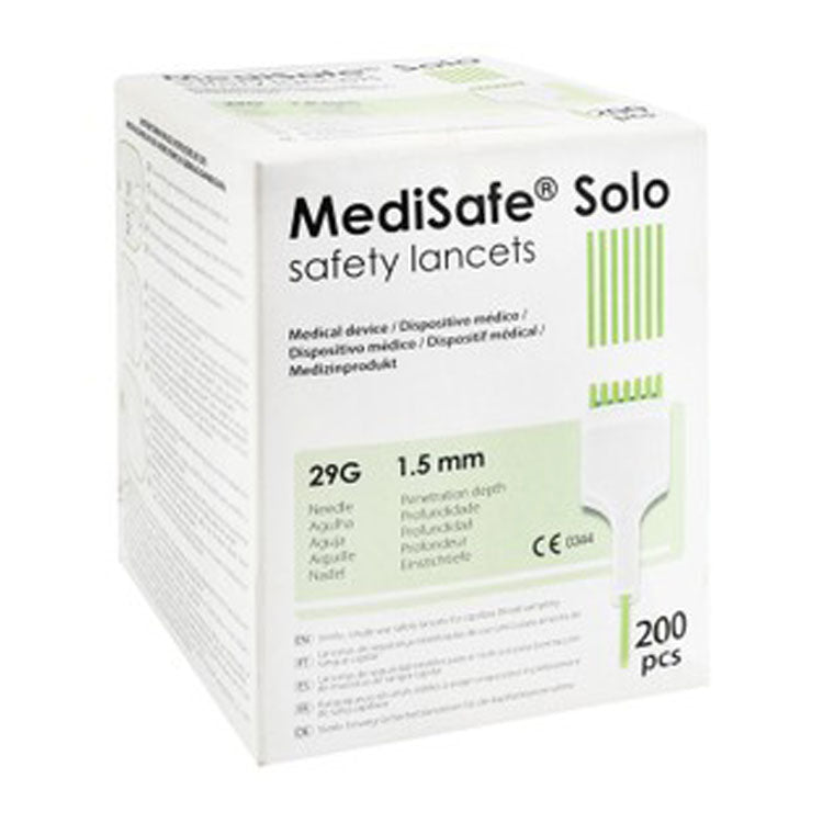 MediSafe Solo Sterile 1.5mm 29G Safety Lancets 200 per pack