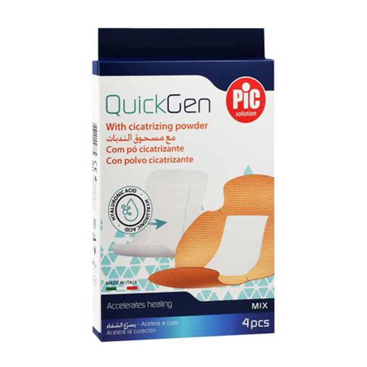 لصقات بيك سوليوشن كويك جين المتنوعة مع مسحوق معالجة الجروح وحمض الهيالورونيك