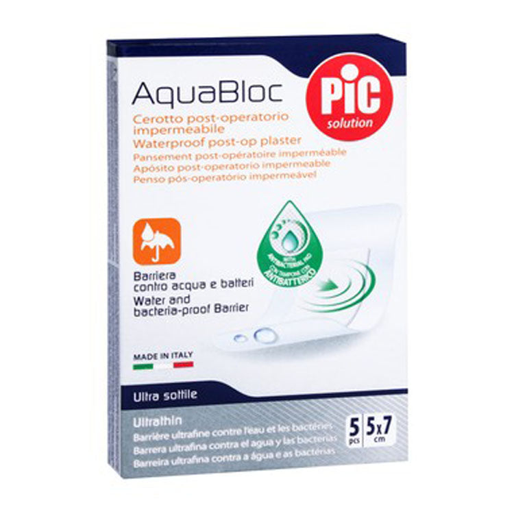 Pic Solution Aquabloc Waterproof Sterile Post-Operative Plaster with Antibacterial Pad (5x7cm) 5 per pack