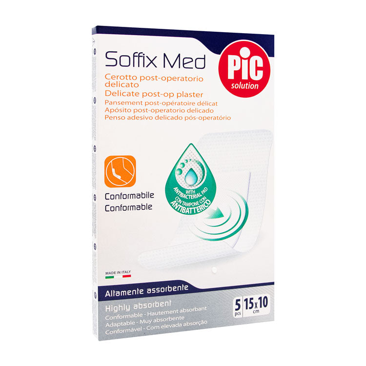 Pic Solution Soffix Med لاصق معقم بعد العمليات الجراحية بحشوة مضادة للبكتيريا (15×10 سم)