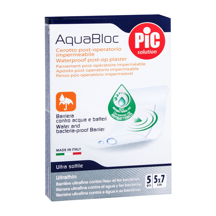 لاصقة أكوابلوك من بيك للحلول، معقمة ومقاومة للماء بعد العمليات الجراحية مع ضمادة مضادة للبكتيريا (5x7 سم)