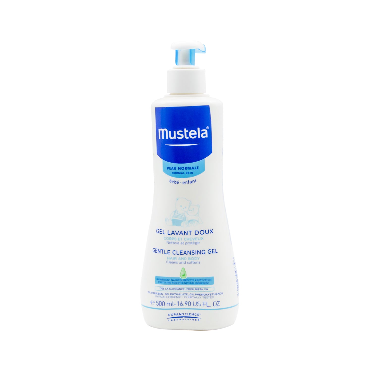 Mustela Baby Hair & Body Cleansing Gel with Organic Avocado Extract for Normal Skin - vegan, animal ingredient free