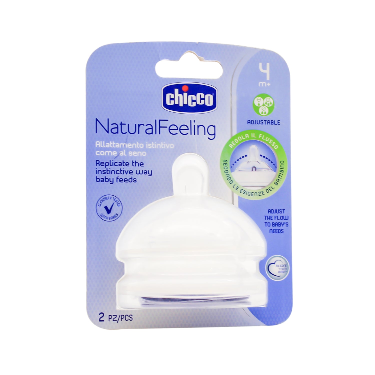 حلمة شيكو شعور طبيعي قابلة للتعديل للتدفق (+4 أشهر) قطعتان 8247