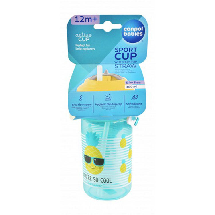 Canpol Babies Green 400ml Sport Cup with Flip-Top Straw Stage 3 (12+ Months) - BPA free