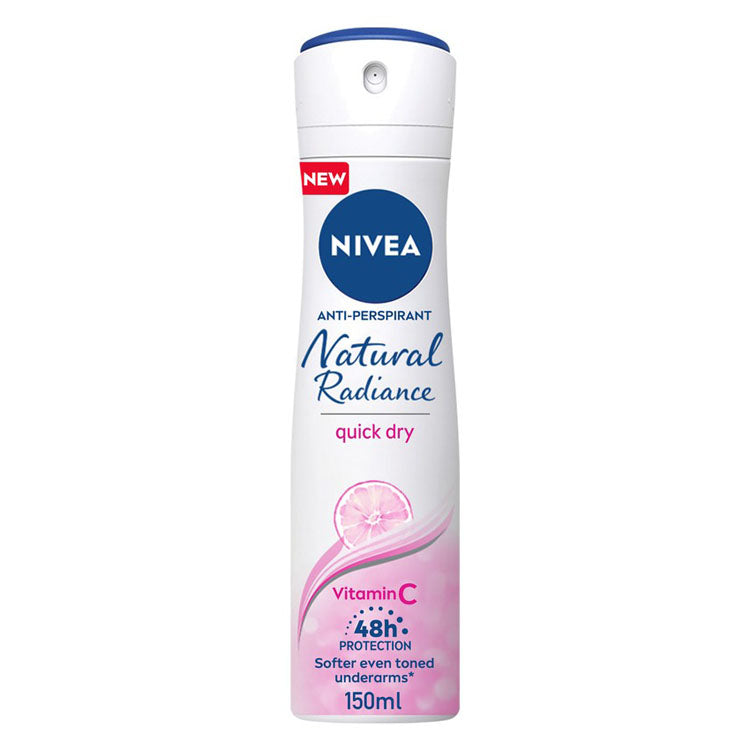 NIVEA Natural Radiance Quick Dry 72H Antiperspirant Deodorant Spray with Vitamin C for Women