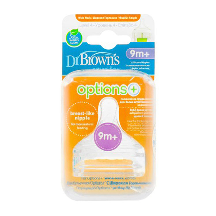 Dr. Brown's Options Plus Natural Flow Wide Neck Silicone Nipples Level 4 (9+ Months) - BPA free 2 per pack
