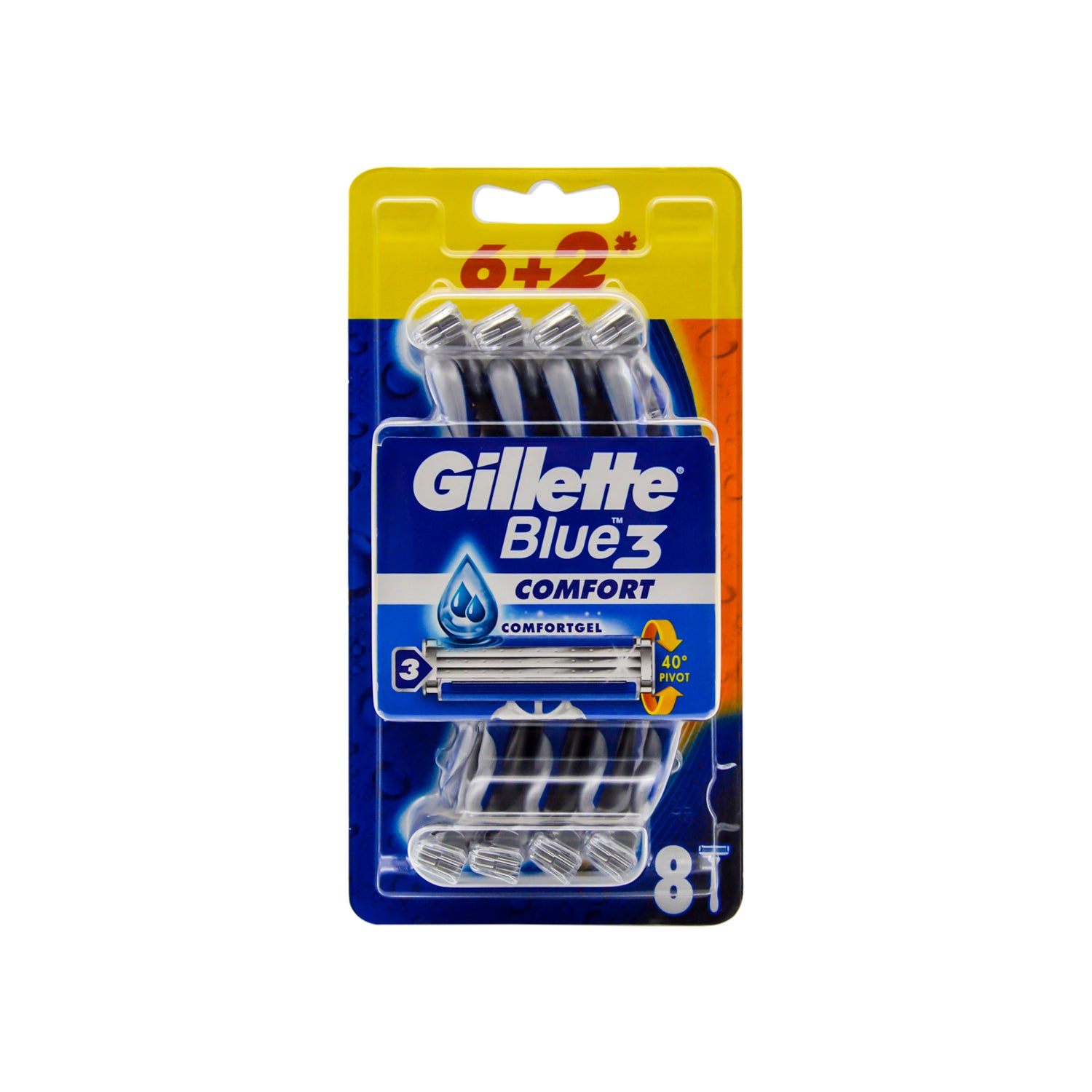 Gillette Blue Comfort 3 Blade Shaving Razors with Comfort Gel (6+2 Free)