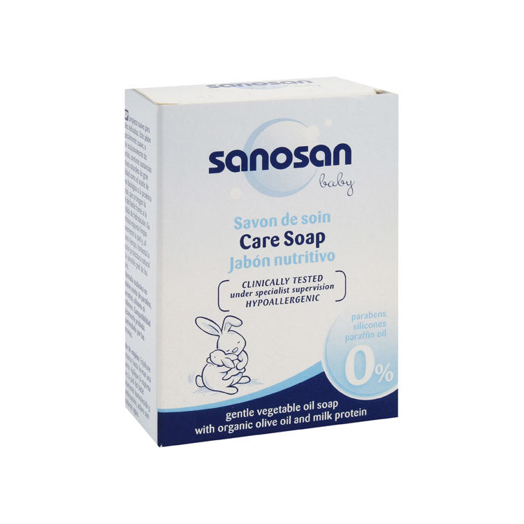 Sanosan Hypoallergenic Baby Care Soap Bar with Organic Olive Oil & Milk Protein - parabens free, silicone free, paraffin oil free