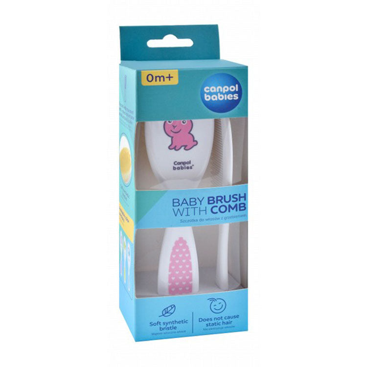 Canpol Babies White & Pink Baby Hairbrush with Comb (0+ Months) - BPA free