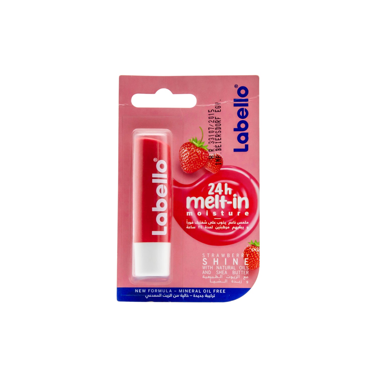 Labello 24H Moisturizing Strawberry Shine Red Tinted Lip Balm with Shea Butter, Natural Oils & Vitamins - vegan, mineral oil free