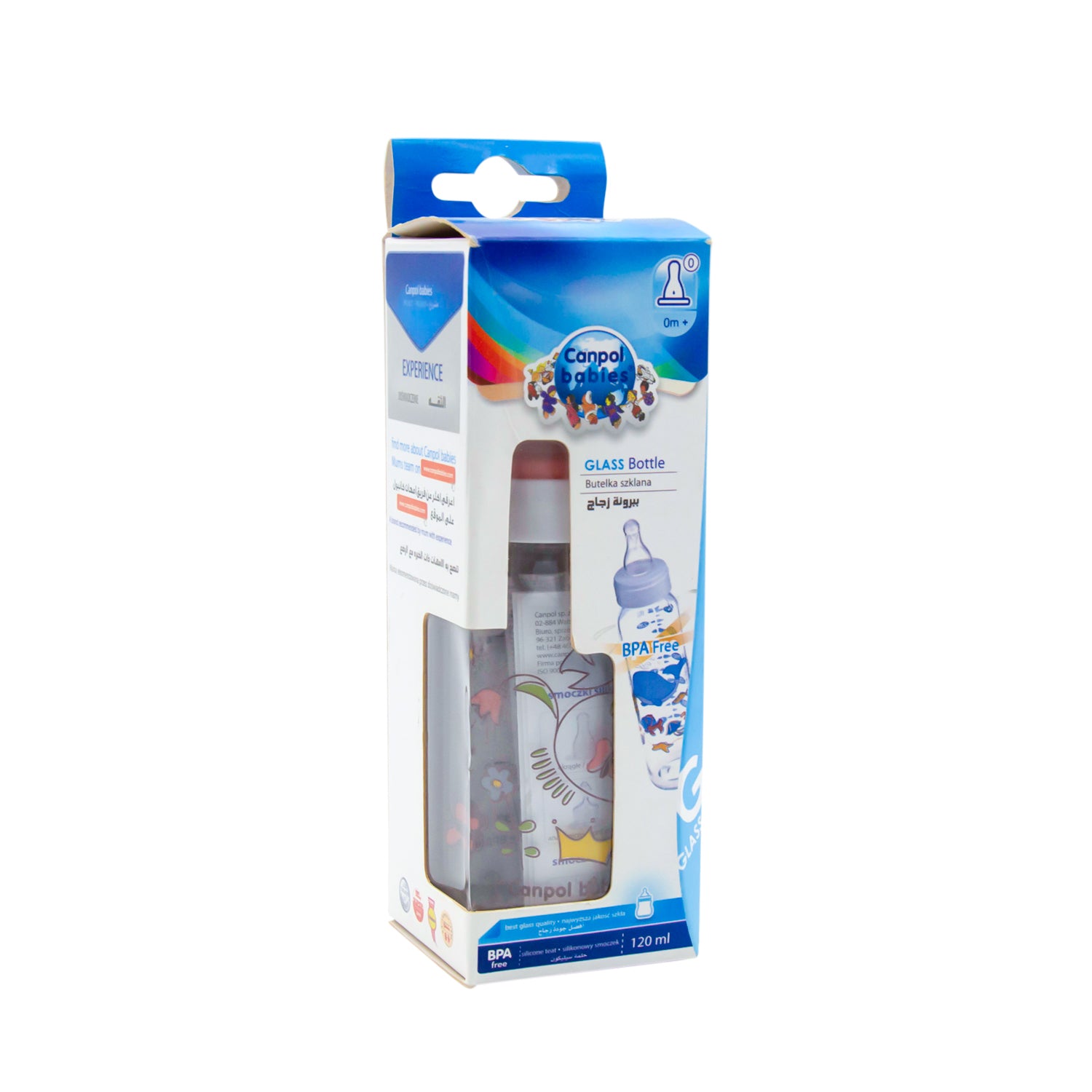 Canpol Babies Blue 120ml Anti-Colic Glass Nursing Bottle (0+ Months) - BPA free