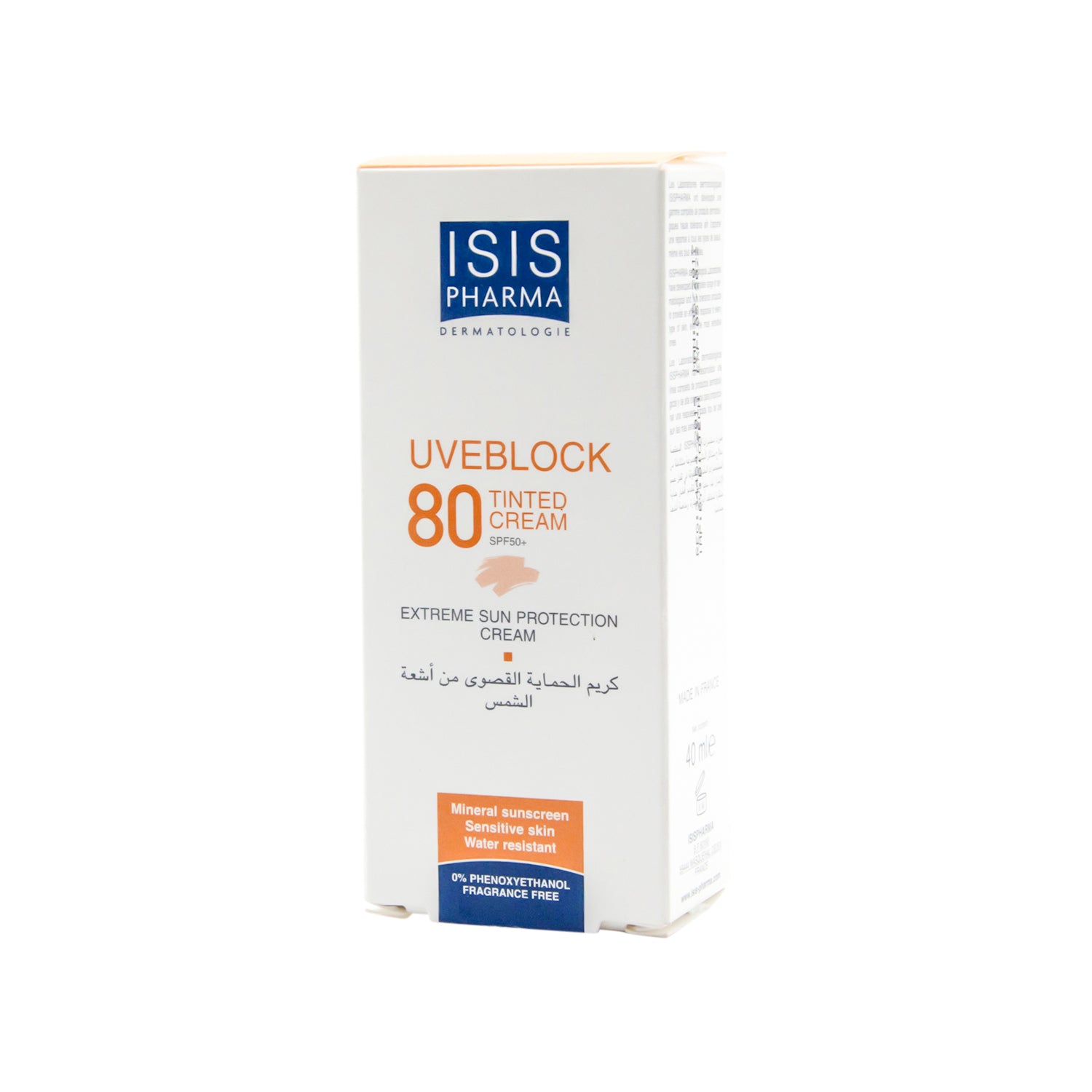 Isispharma UVE Block 80 SPF50+ Tinted Cream for Sensitive Skin - phenoxyethanol free, fragrance free