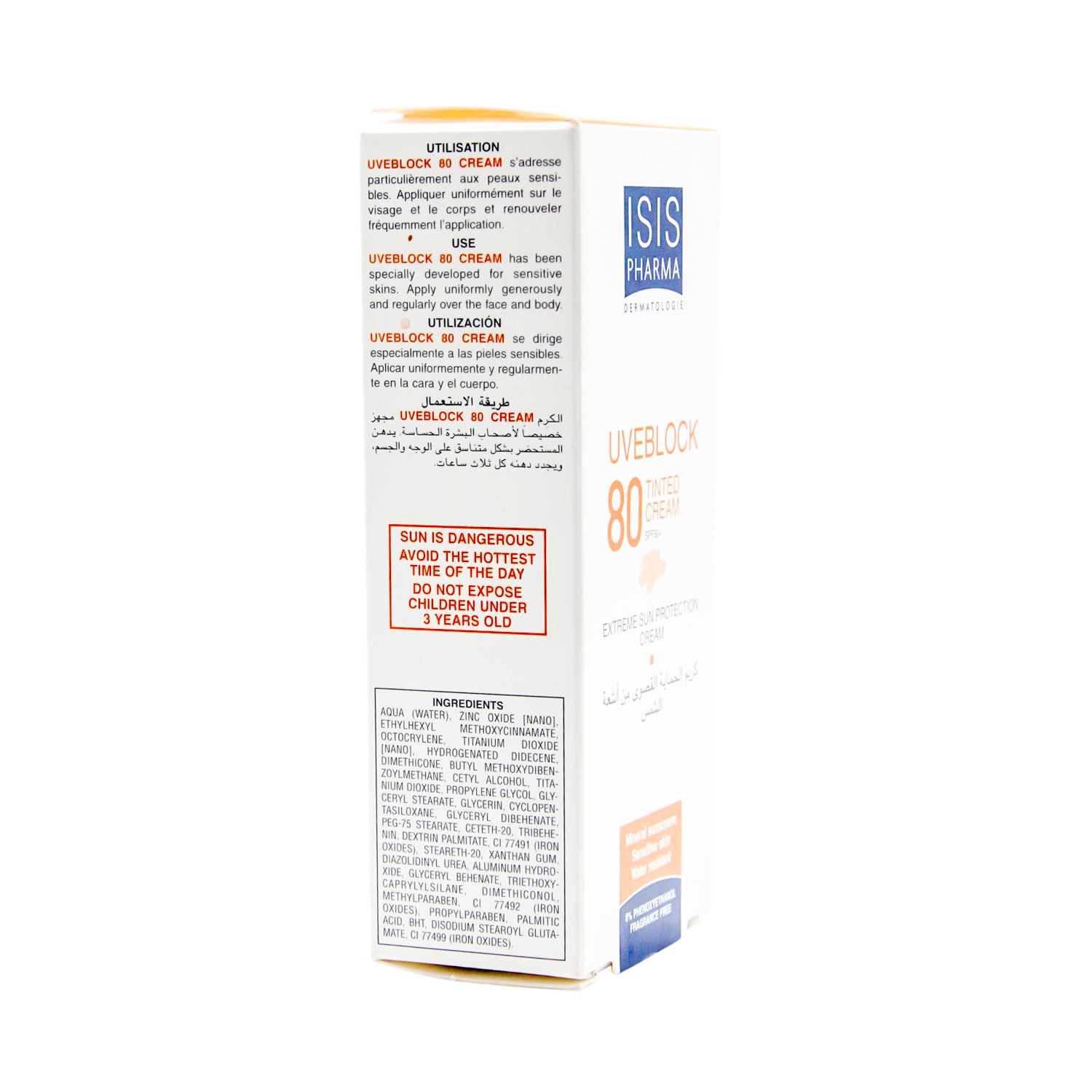 Isispharma UVE Block 80 SPF50+ Tinted Cream for Sensitive Skin - phenoxyethanol free, fragrance free