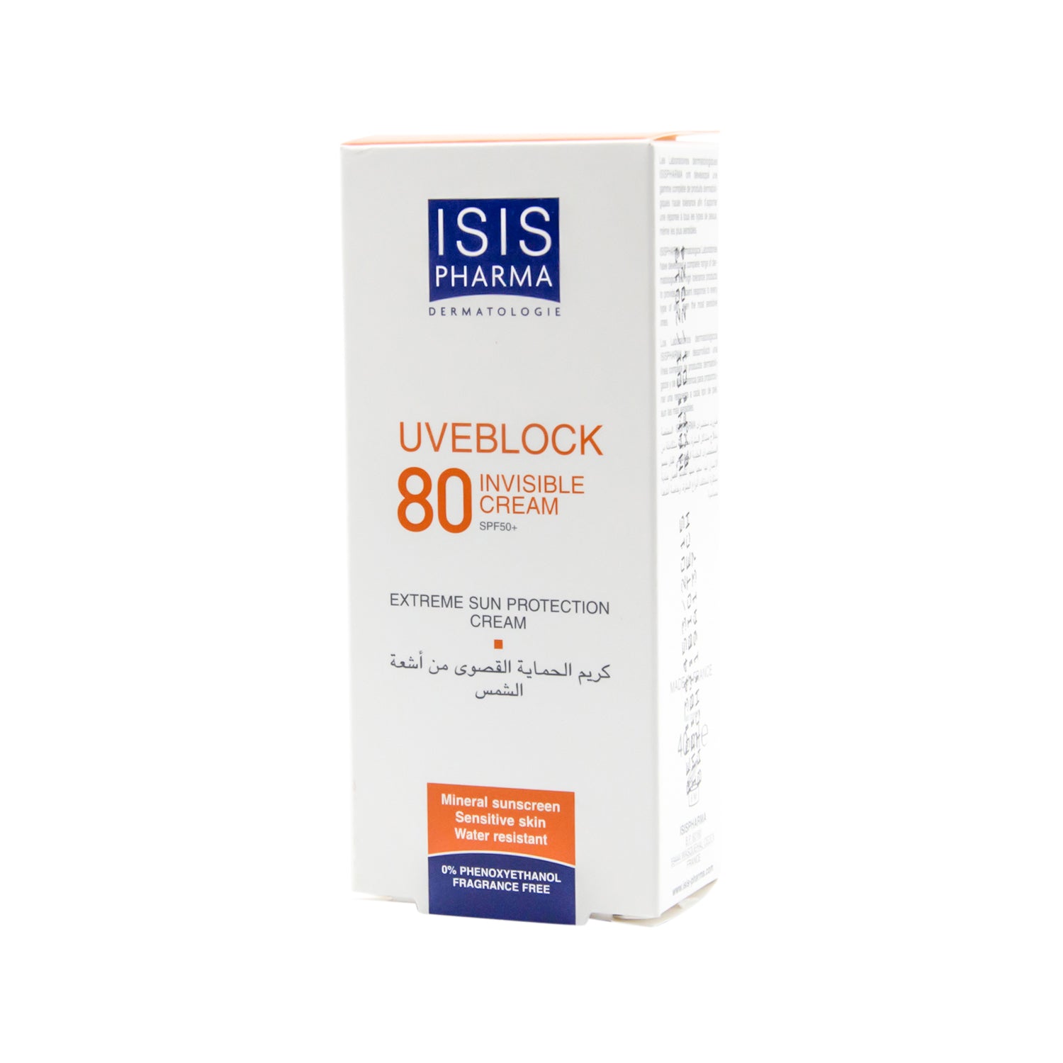 Isispharma UVE Block Invisible Sun Protection Face & Body Sunscreen for Sensitive Skin SPF80 - phenoxyethanol free, fragrance free