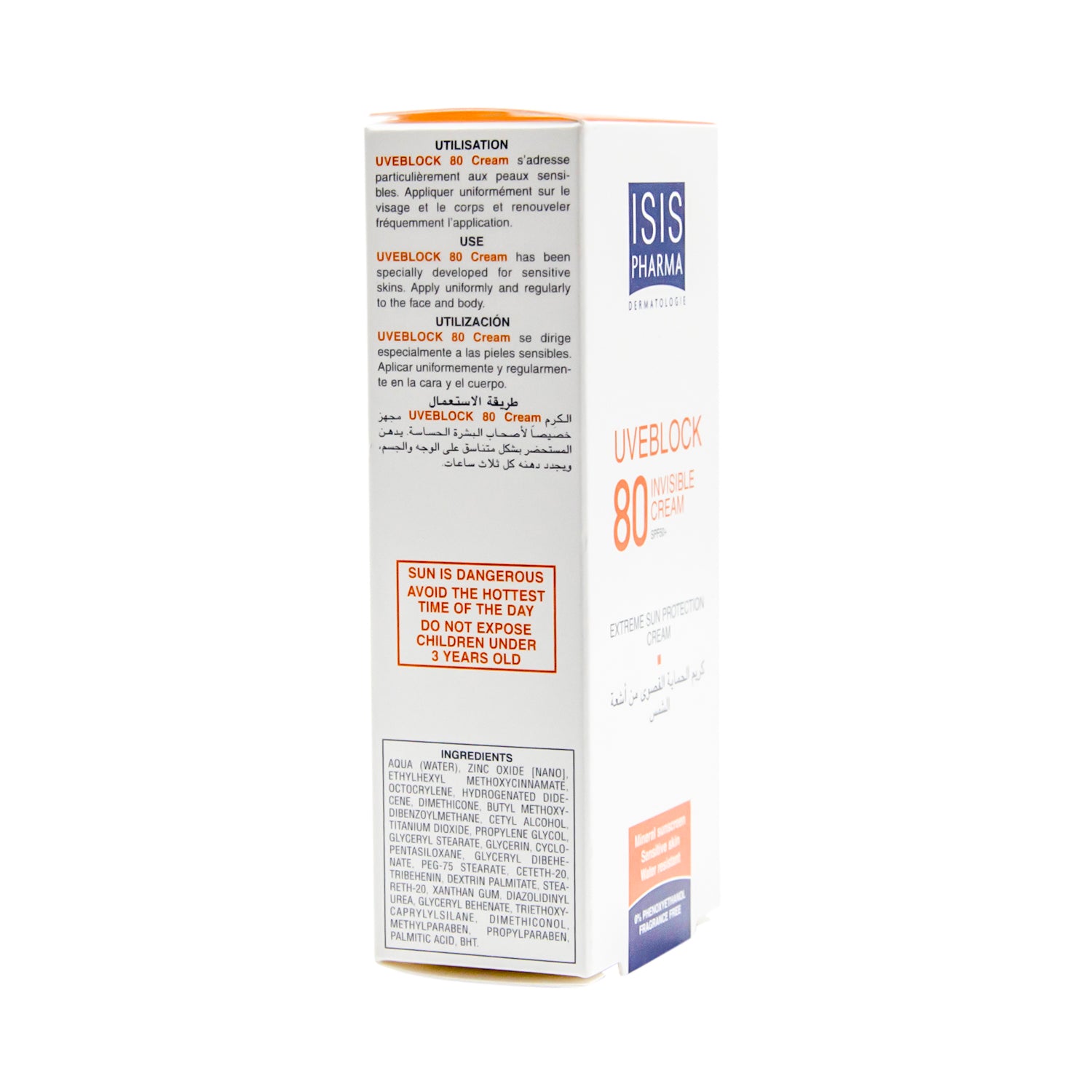 Isispharma UVE Block Invisible Sun Protection Face & Body Sunscreen for Sensitive Skin SPF80 - phenoxyethanol free, fragrance free
