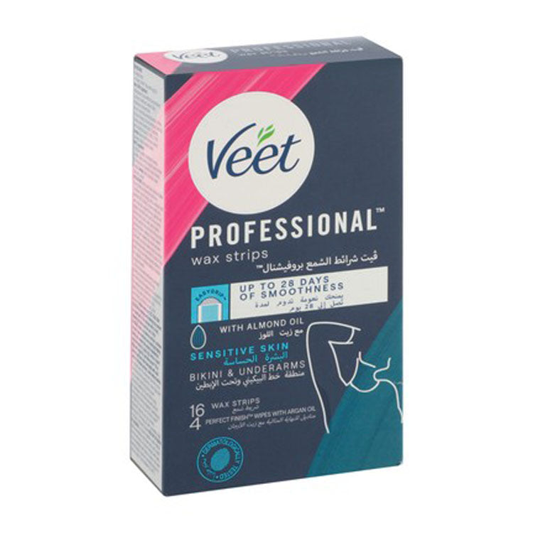 Veet Professional Bikini & Underarm Wax Strips with Argan & Almond Oil for Sensitive Skin