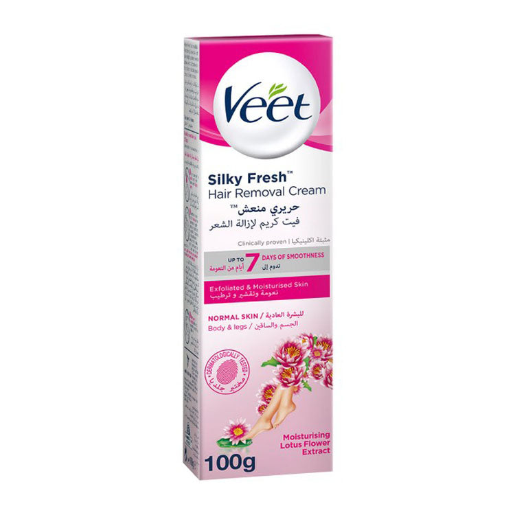 Veet Silky Fresh Exfoliating & Moisturizing Legs & Body Hair Removal Cream with Lotus Flower Extract for Normal Skin