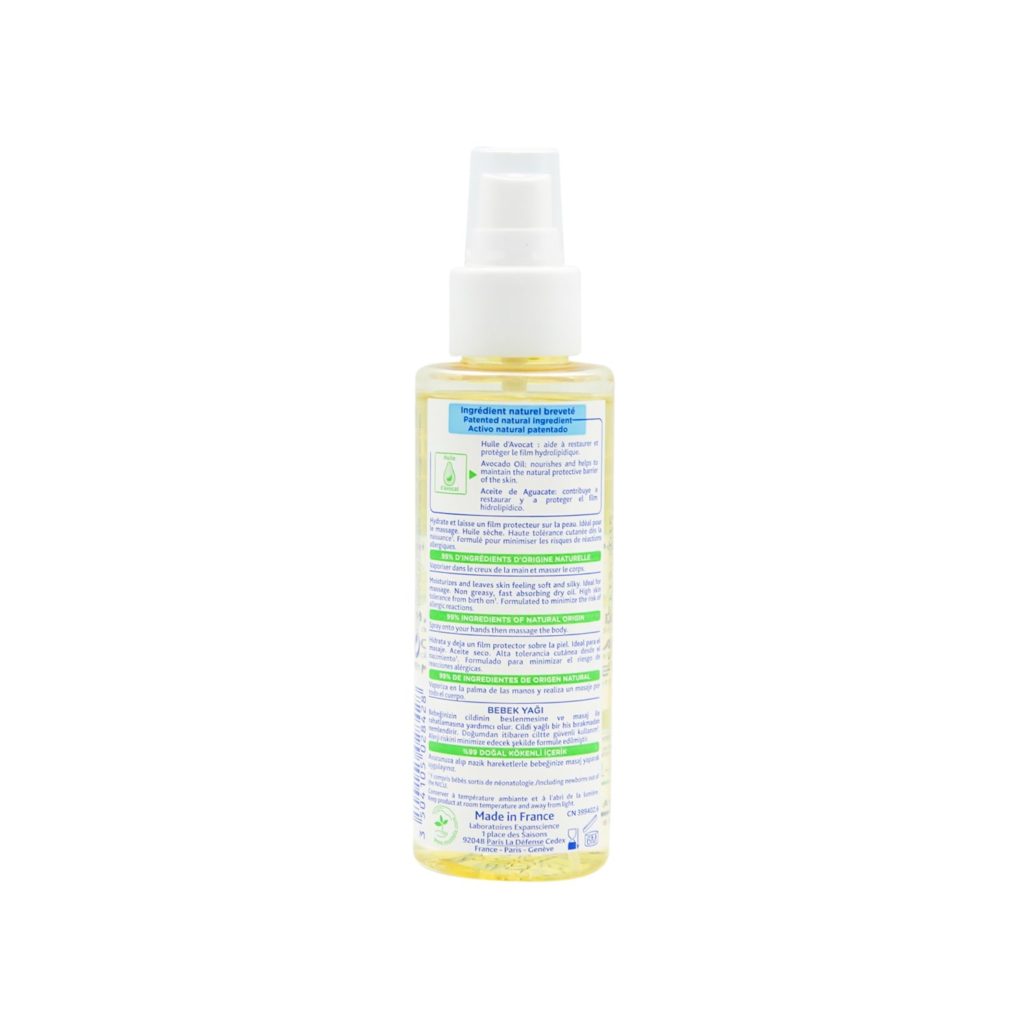 Mustela Huile De Massage Baby Oil with Avocado Oil for Normal Skin (0+ Months) - animal ingredients free