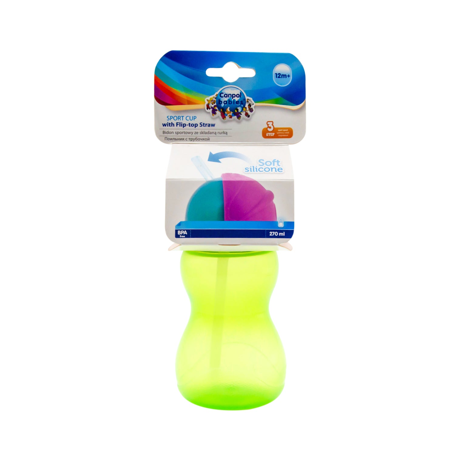 Canpol Babies Blue 270ml Sport Cup with Flip Top Soft Silicone Straw (12+ Months) - BPA free