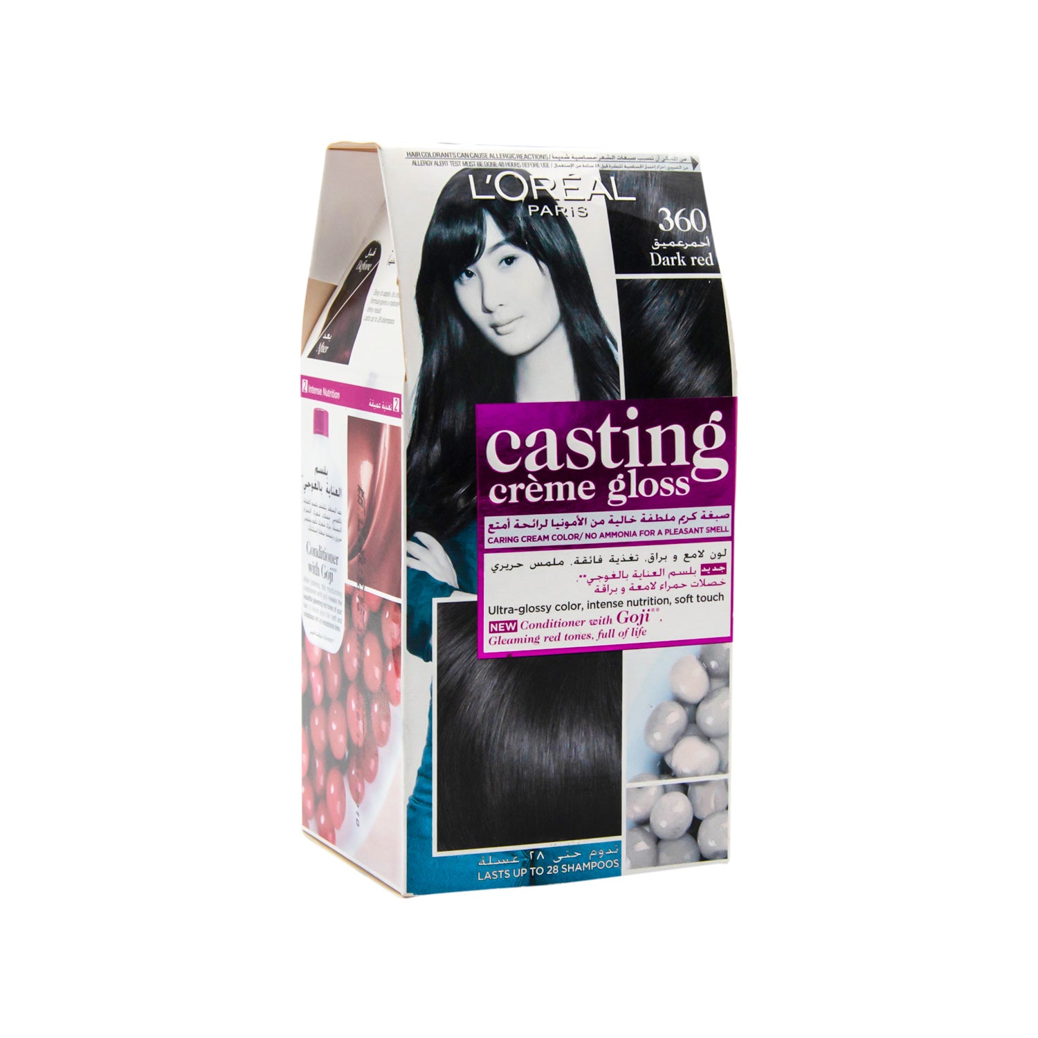 صبغة شعر لوريال كاستينج كريم جلوس مع بلسم غوجي، لون أحمر داكن 360 - خالية من الأمونيا