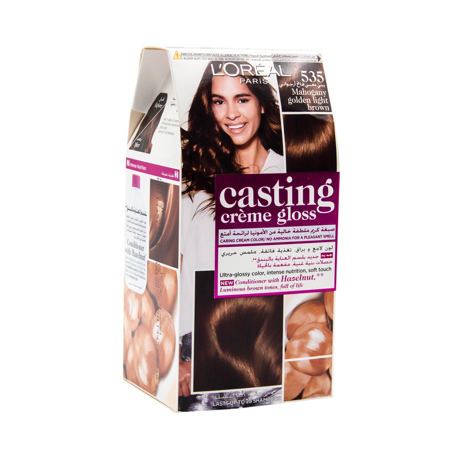 صبغة شعر لوريال كاستينج كريم جلوس مع بلسم البندق، لون ماهوجني ذهبي بني فاتح 535 - خالية من الأمونيا