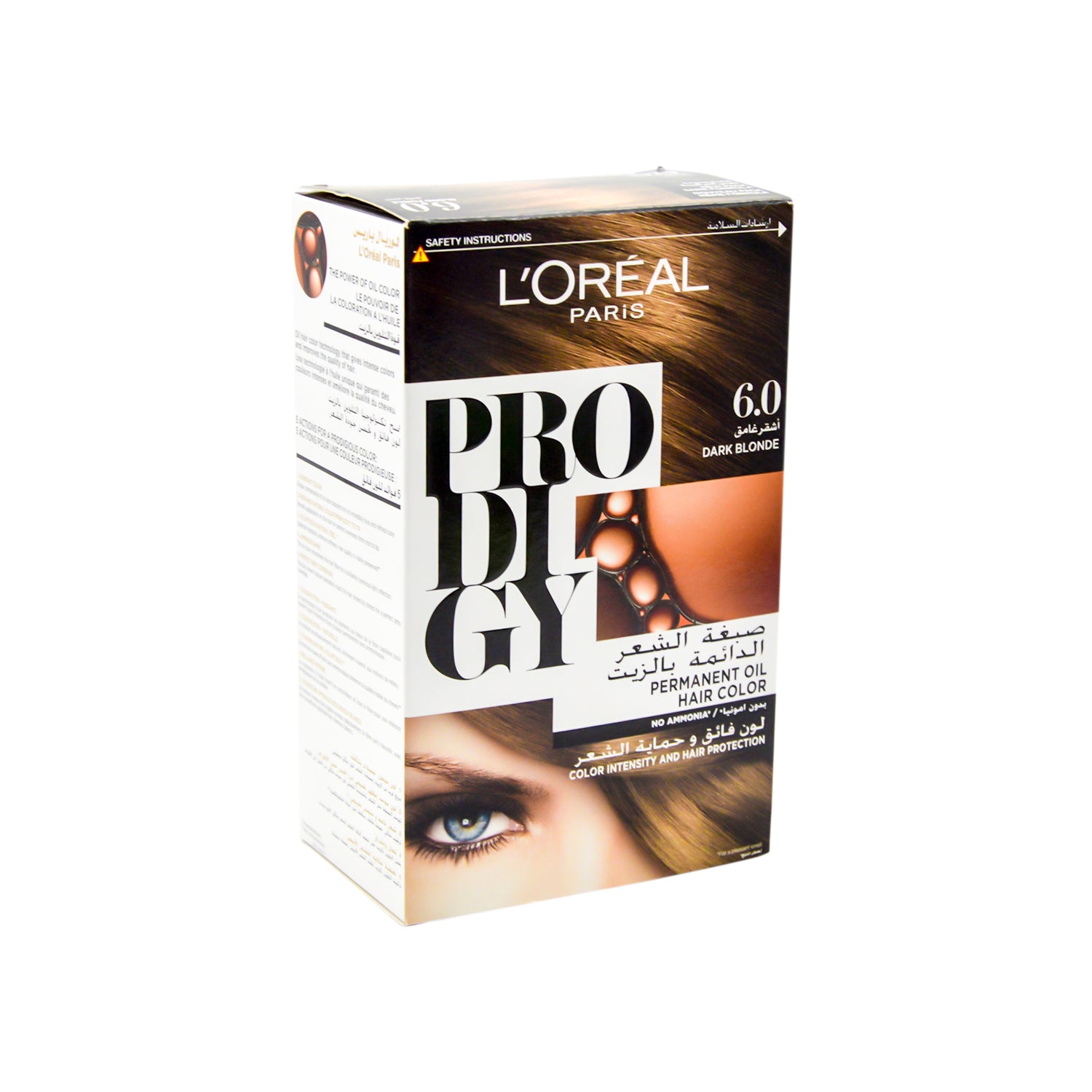 صبغة الشعر الدائمة لوريال بروديجي بالزيت، لون أشقر داكن 6.0 - خالية من الأمونيا