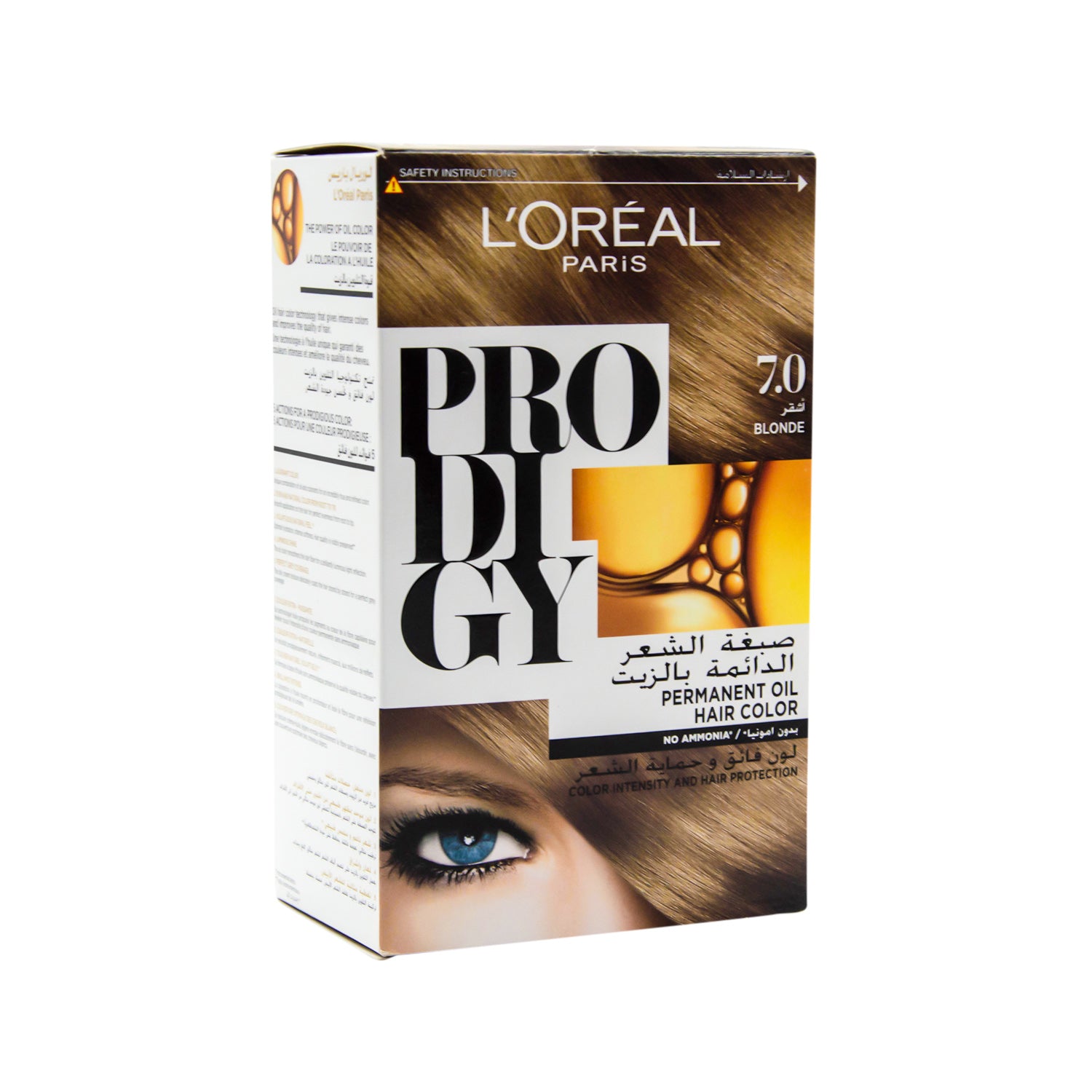 صبغة الشعر الدائمة لوريال بروديجي بالزيت، لون أشقر 7.0 - خالية من الأمونيا