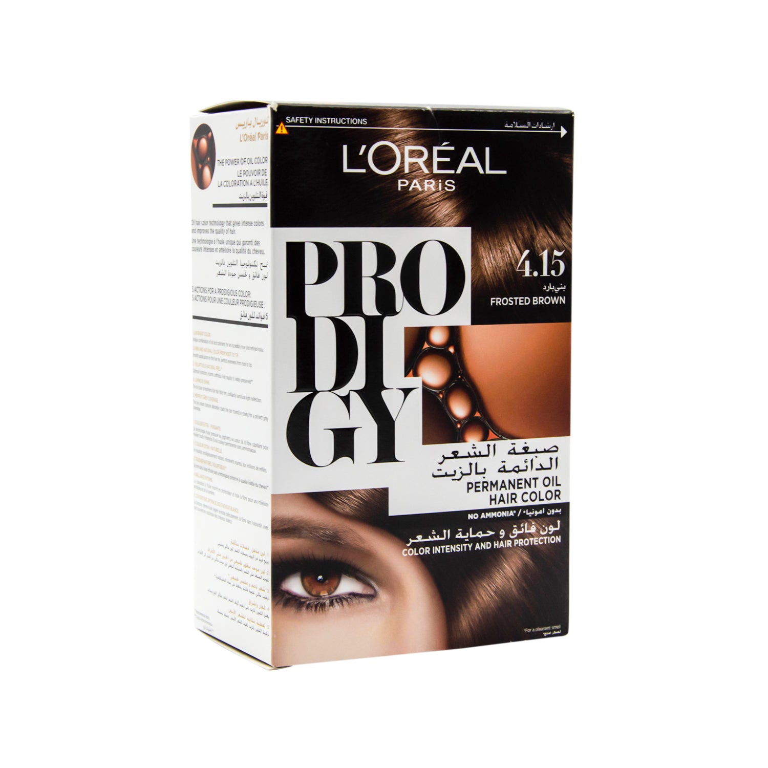 صبغة شعر لوريال بروديجي الدائمة بالزيت، لون بني فاتح 4.15 - خالية من الأمونيا