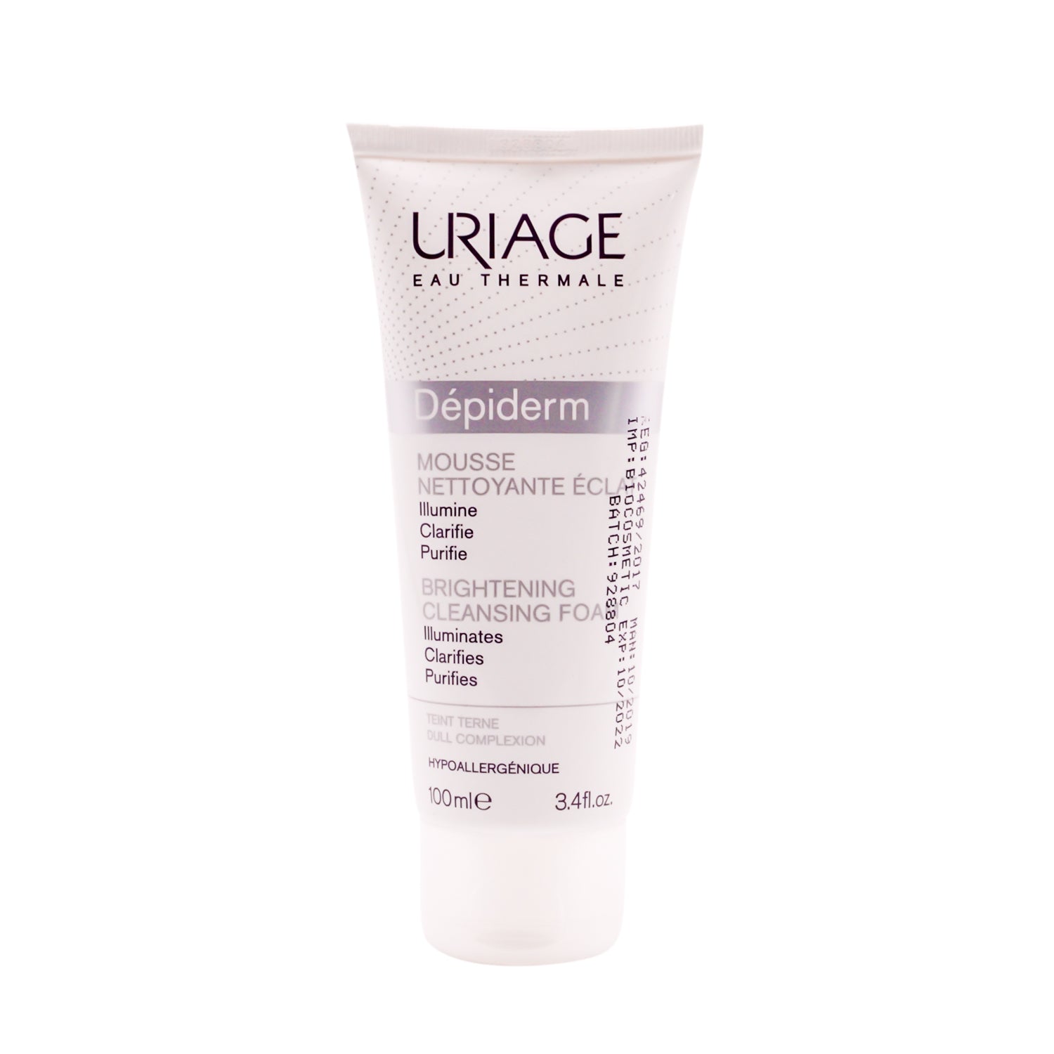 Uriage Eau Thermale Depiderm Brightening, Unifying & Iluminating Cleansing Foam Cream with Vitamin C & Thermal Water for All Skin Types