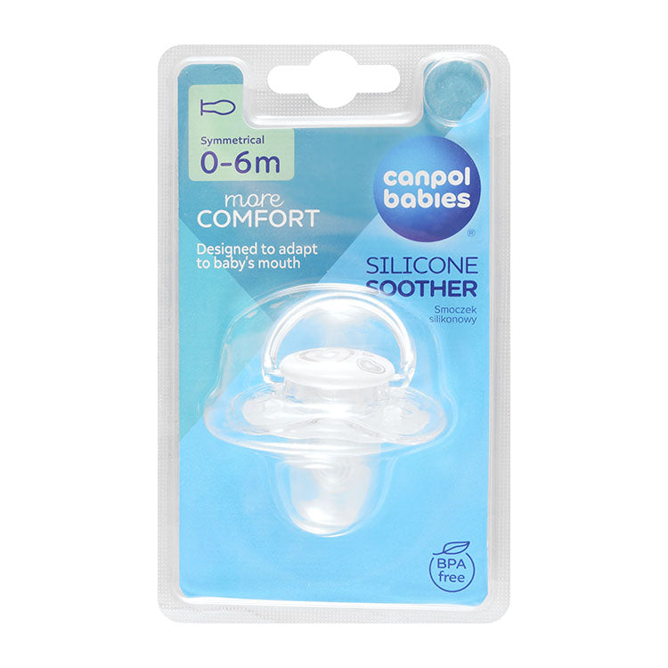 Canpol Babies More Comfort White Heart Print Silicone Symmetrical Soother (0-6 Months) - BPA free