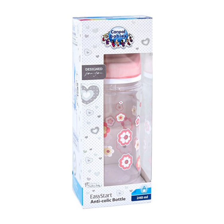 Canpol Babies Easy Start Pink 240ml Anti-Colic Feeding Bottle with Silicone Teat (3+ Months)