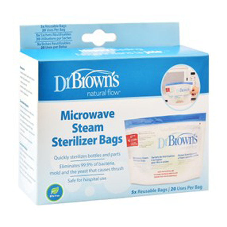Dr. Brown's Natural Flow Reusable Microwave Steam Sterilizer Bags - BPA free 5 per pack