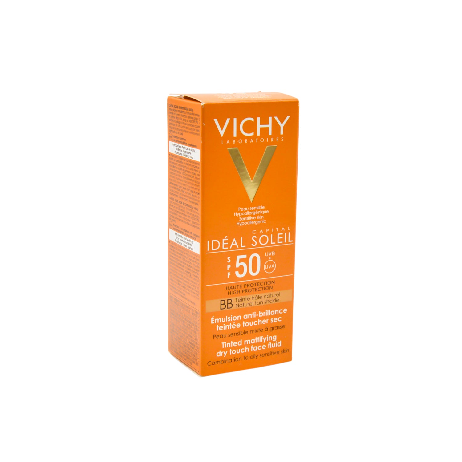 Vichy Capital Soleil Water-Resistant Hypoallergenic High Protection & Mattifying BB Tinted Dry Touch Facial Sunscreen with Vichy Volcanic Water for Combination to Oily Sensitive Skin Natural Tan Shade SPF50