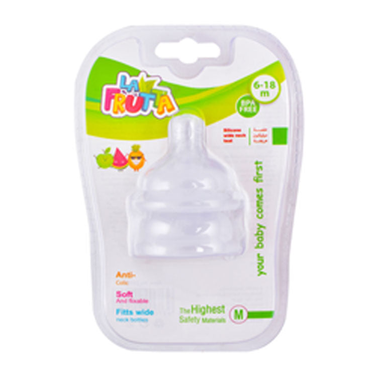 La Frutta Medium Wide Neck Anti-Colic Silicone Teats (6-18 Months) - BPA free