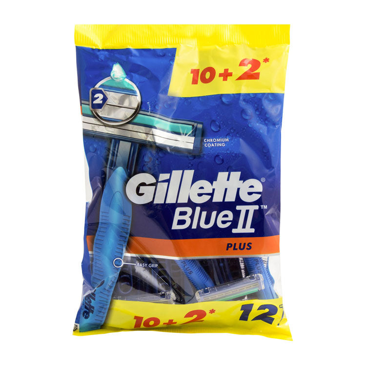 شفرات حلاقة جيليت بلو II بلس ايزي جريب مع طلاء الكروم (10+2 مجاناً)