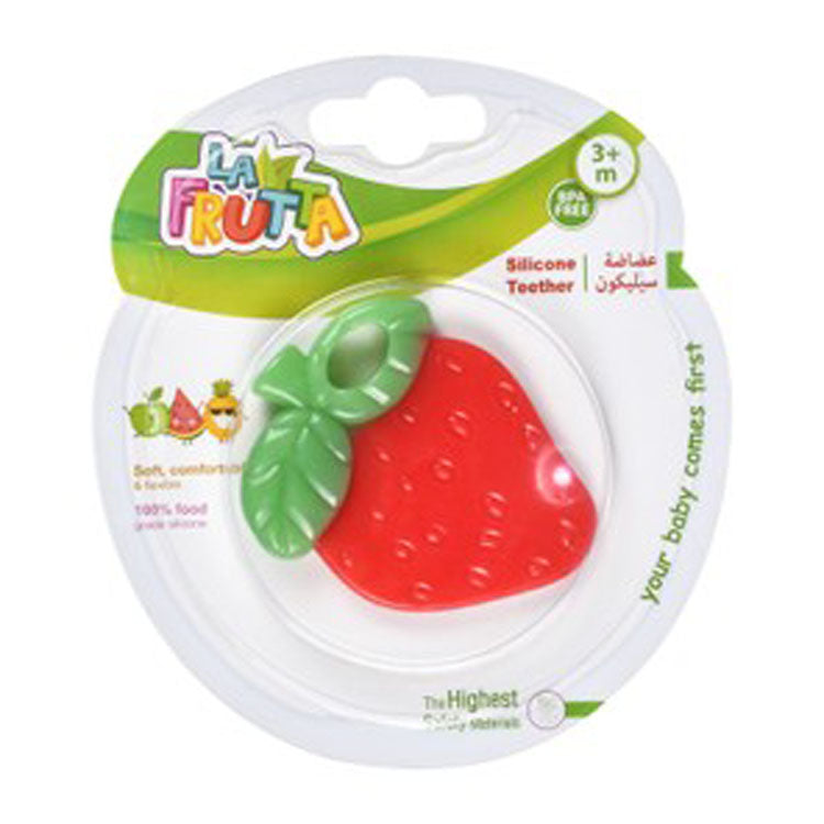 La Frutta Red & Green Strawberry Shaped Silicone Teether (3+ Months) - BPA free