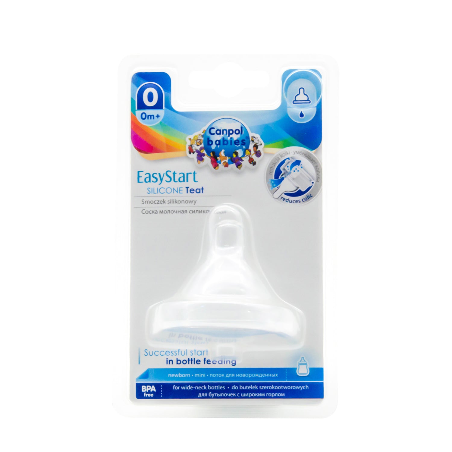 Canpol Babies Easy Start Slow Flow Anti-Colic Silicone Teat for Wide Neck Bottle (0+ Months) - BPA free